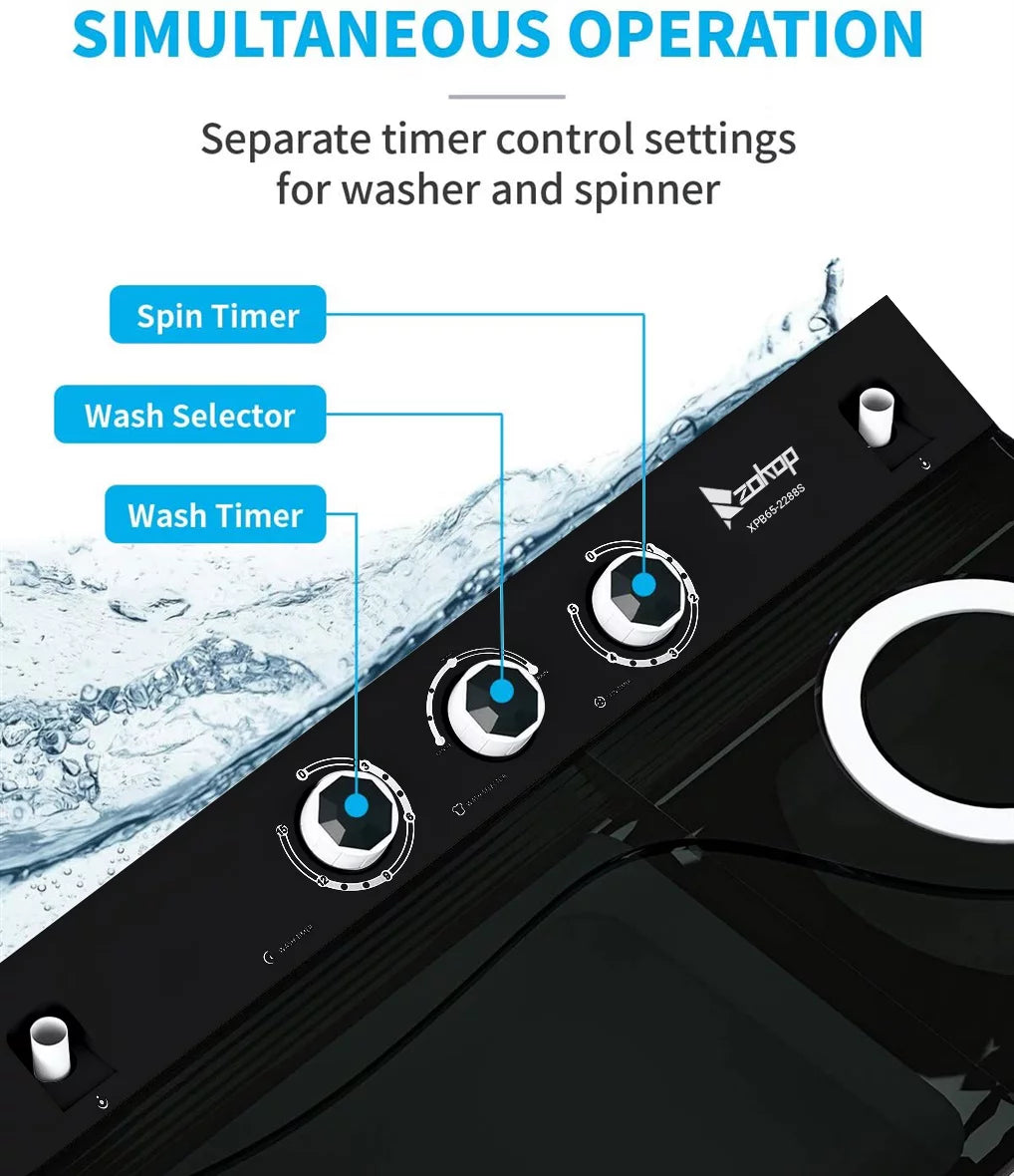 26Lbs Semi-automatic Twin Tub Washing Machine with Built-in Drain Pump B855