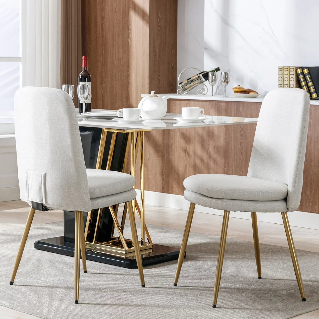 Set of 2 Beige Upholstered Dining Chairs with Metal Legs N47791