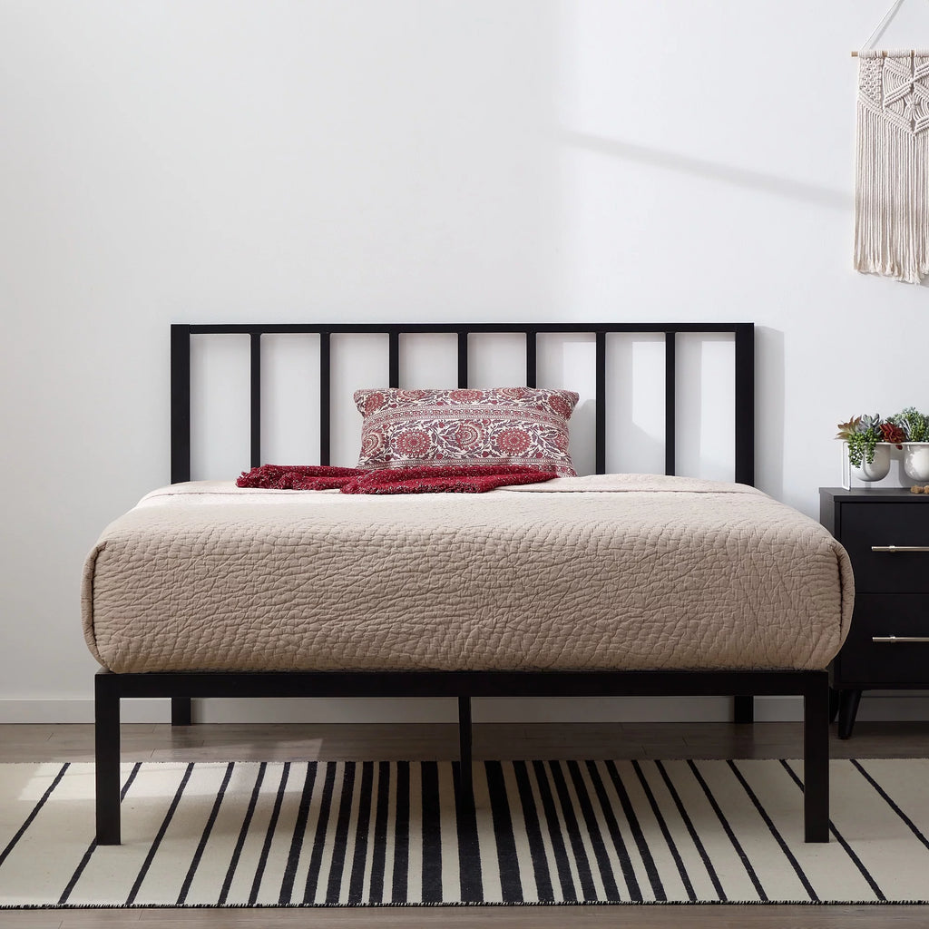 Black Metal Platform Bed with Headboard Z948913