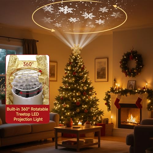 Lighted Christmas Tree Topper with Rotating Snowflake Projector W726506