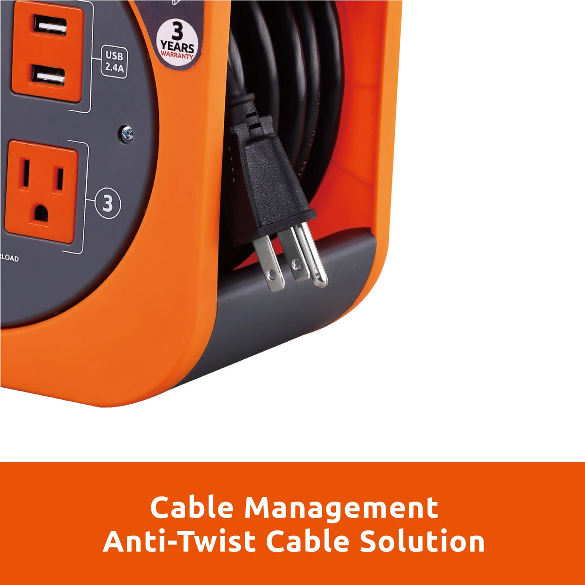 25 ft. Extension Cord 3 Power Outlets 2 USB Ports 16 AWG SJT Cable J248826