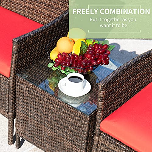 3 Pieces PE Rattan Wicker Patio Furniture Set with Cushion and Glass Coffee Table C668