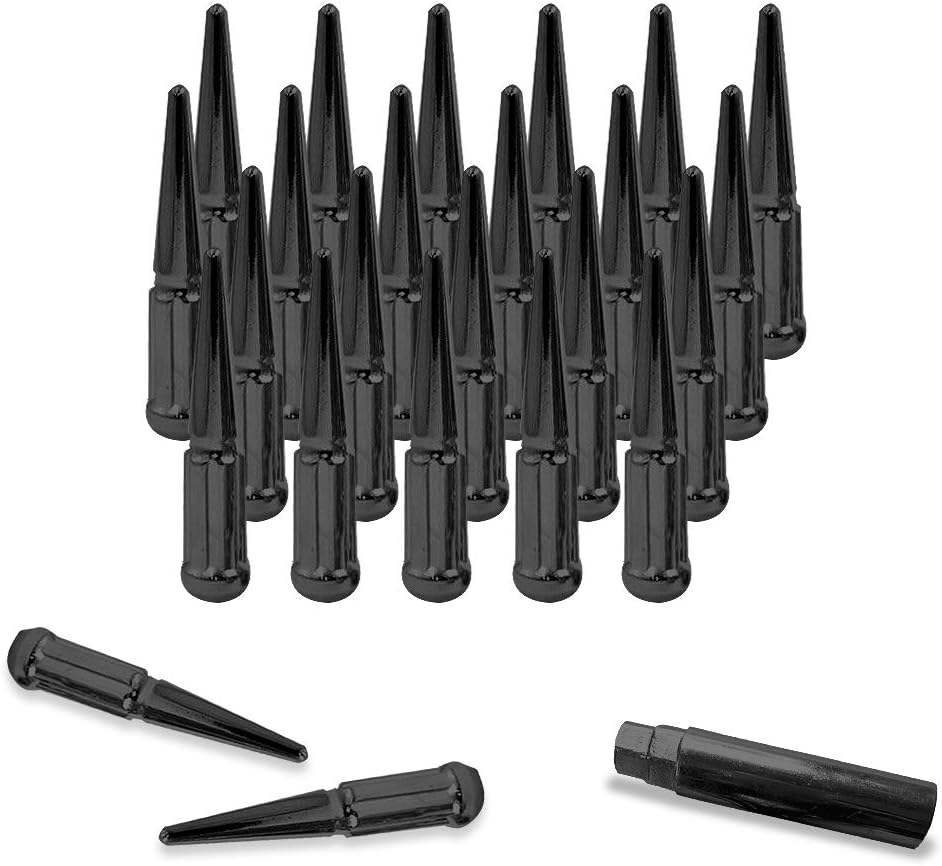 24pcs 7-Spline 14x1.5 Spike Wheel Lug Nuts M14-1.5 Conical Seat Solid Steel Black D22754