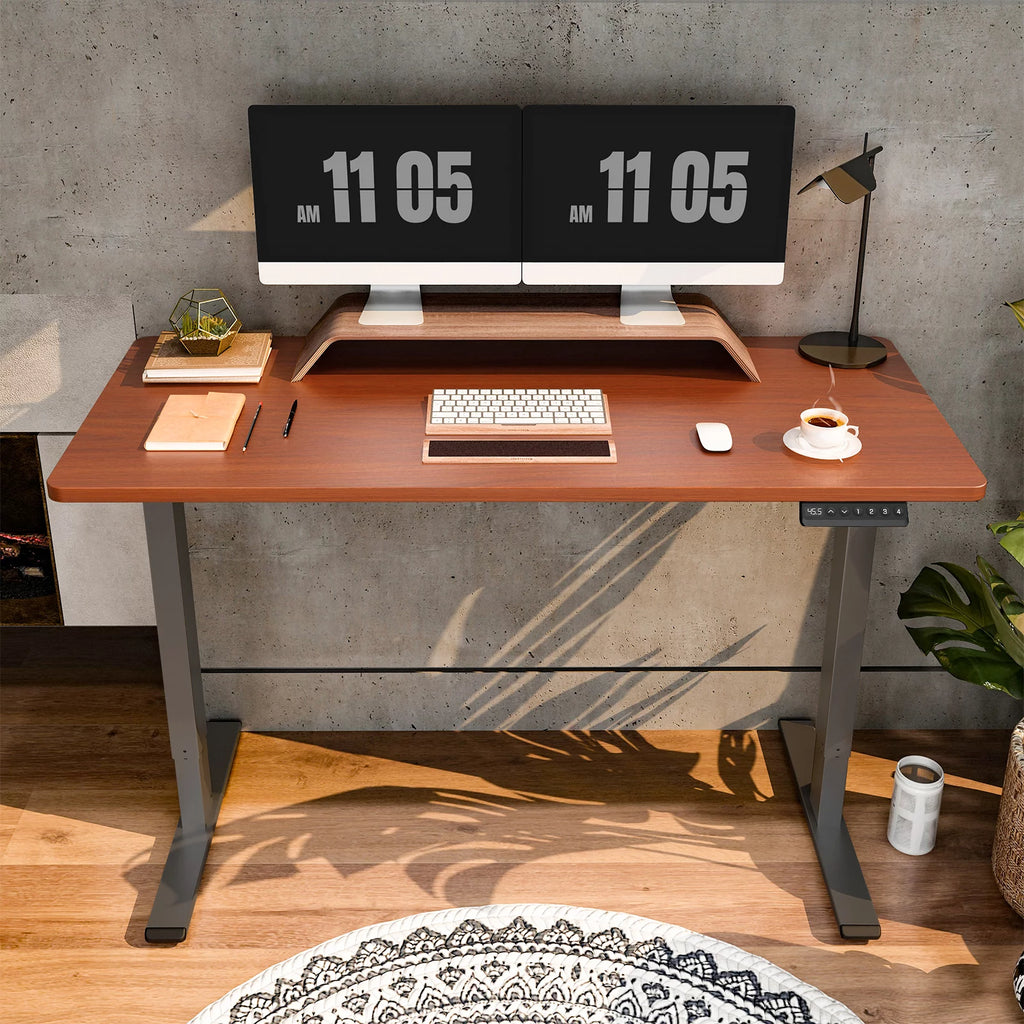 55" x 28" Height Adjustable Standing Desk Gray and Mahogany H9934
