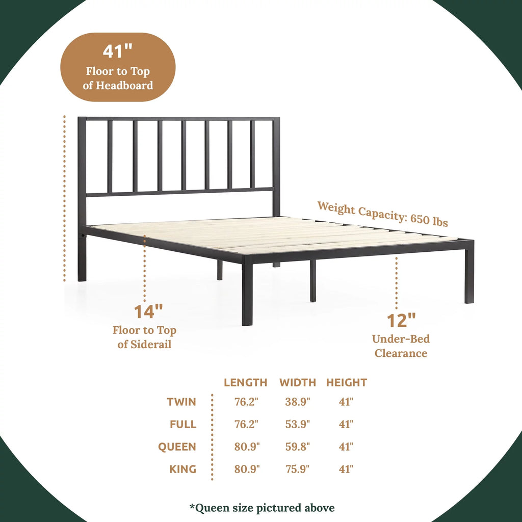 Black Metal Platform Bed with Headboard Z948913