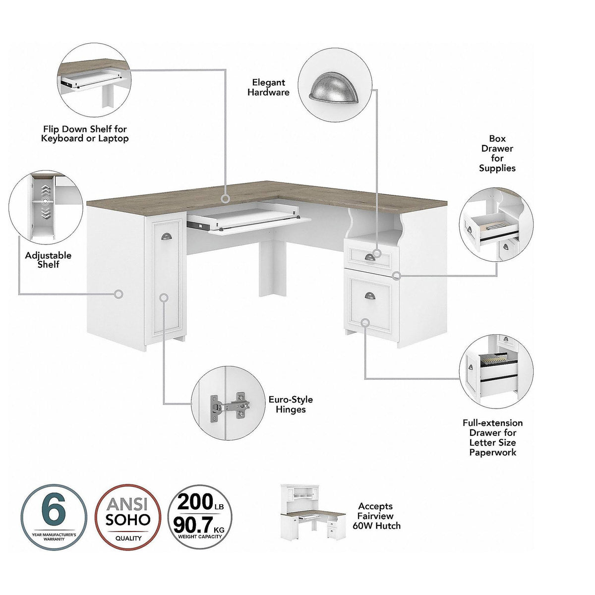 Gray L Shaped Desk with Storage Cabinet and File Drawer X499145