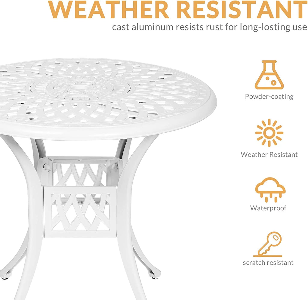 3-Piece Cast Aluminum Outdoor Patio Dining Set with 2 Cushioned Chairs and Round Table R538