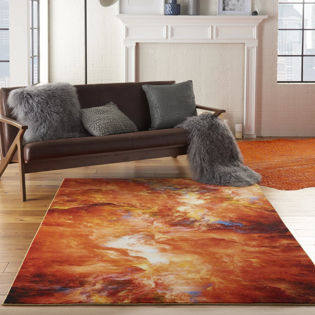 Abstract Red Flame Area Rug J12668