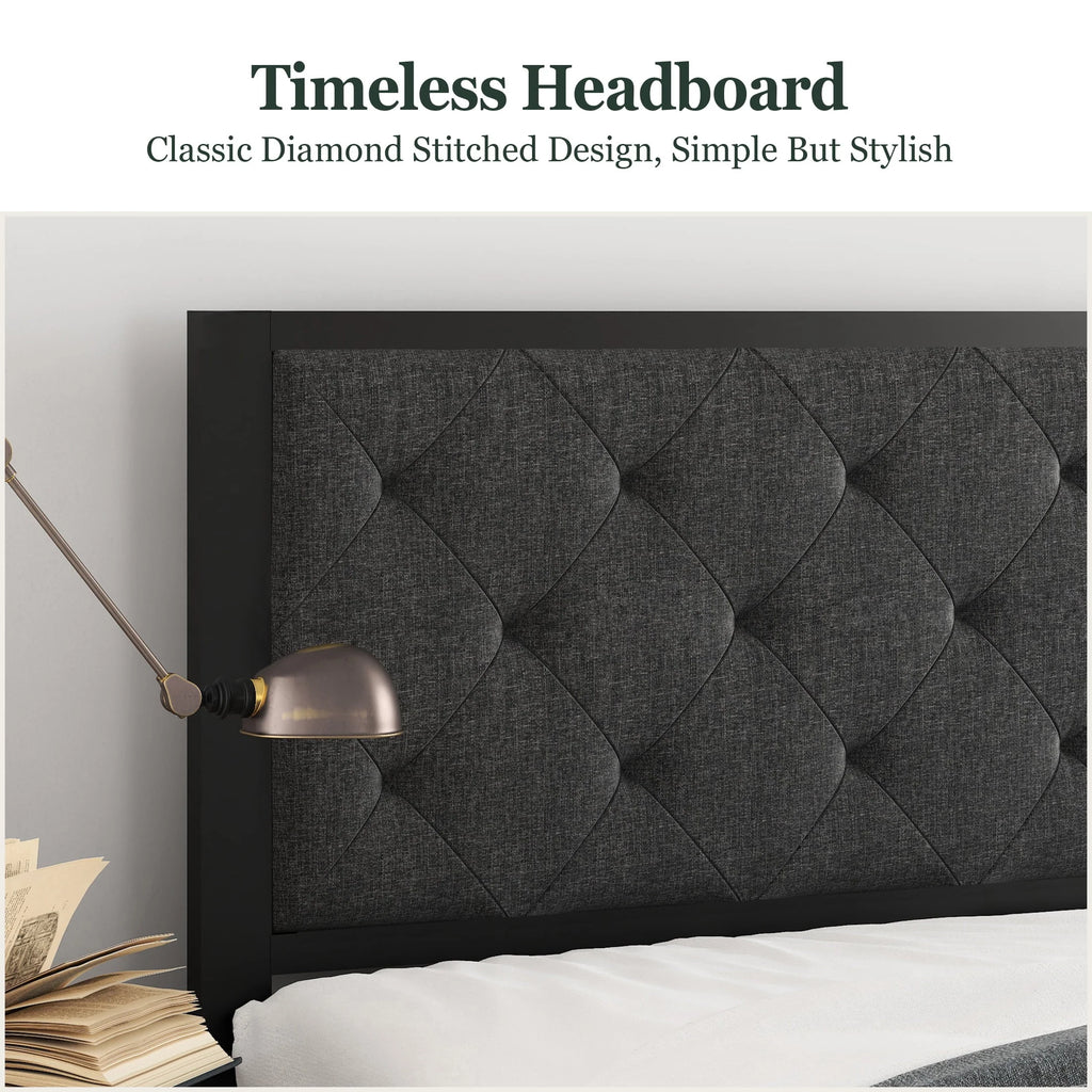 Twin Size Metal Bed Frame with Upholstered Headboard P965541