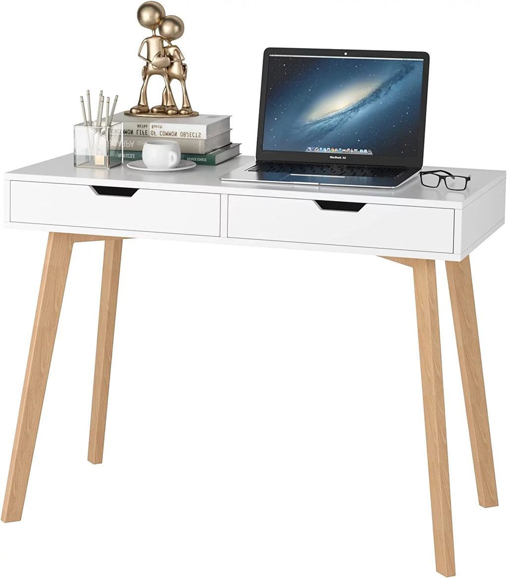 White Computer Writing Desk with 2 Drawers C625