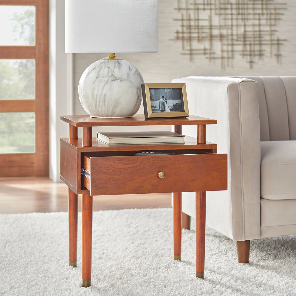 One Drawer Side Table Walnut Stained F2561