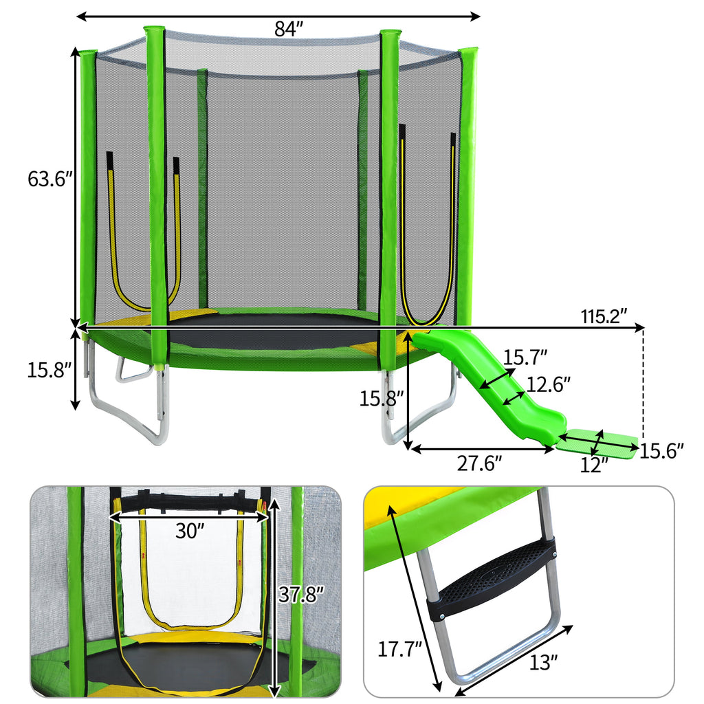 7FT Kids Trampoline with Safety Enclosure Net J330105