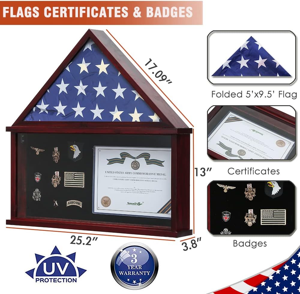 Large Military Shadow Box Flag Display Case with Certificate Holder H652