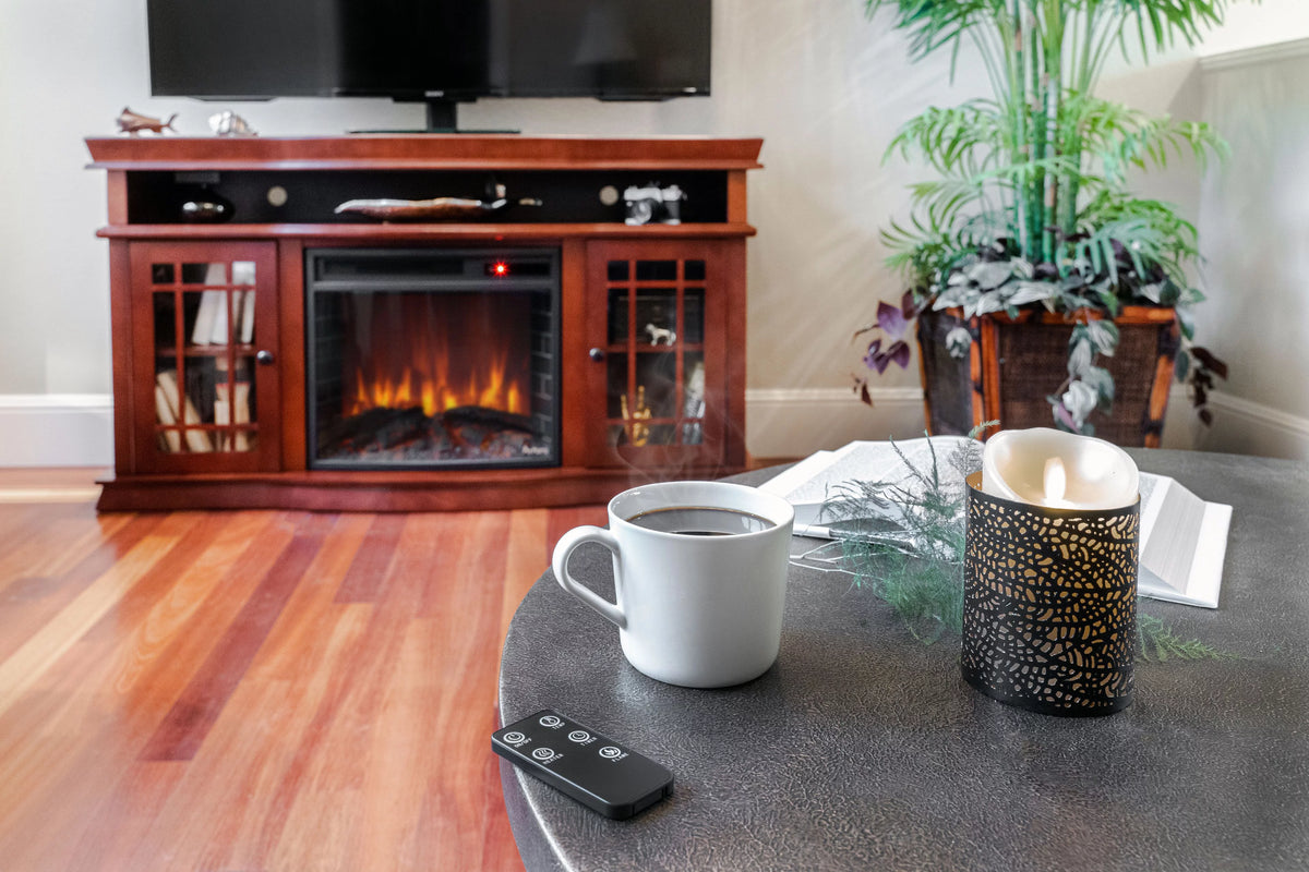 60" x 33" Warm Cherry Finish Fireplace TV Stand C664582