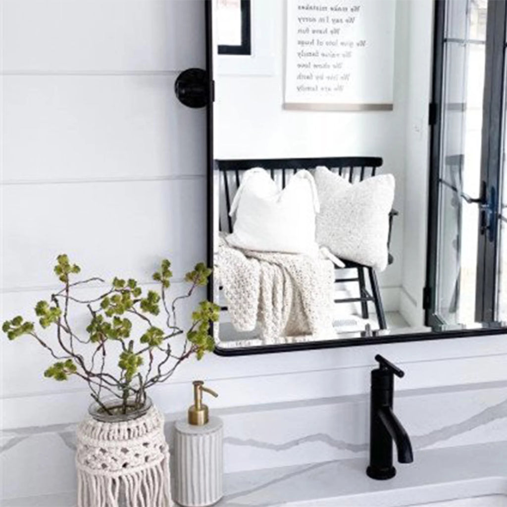 Black Metal Framed Tilting Beveled Rectangle Bathroom Mirror 23x35" V95289