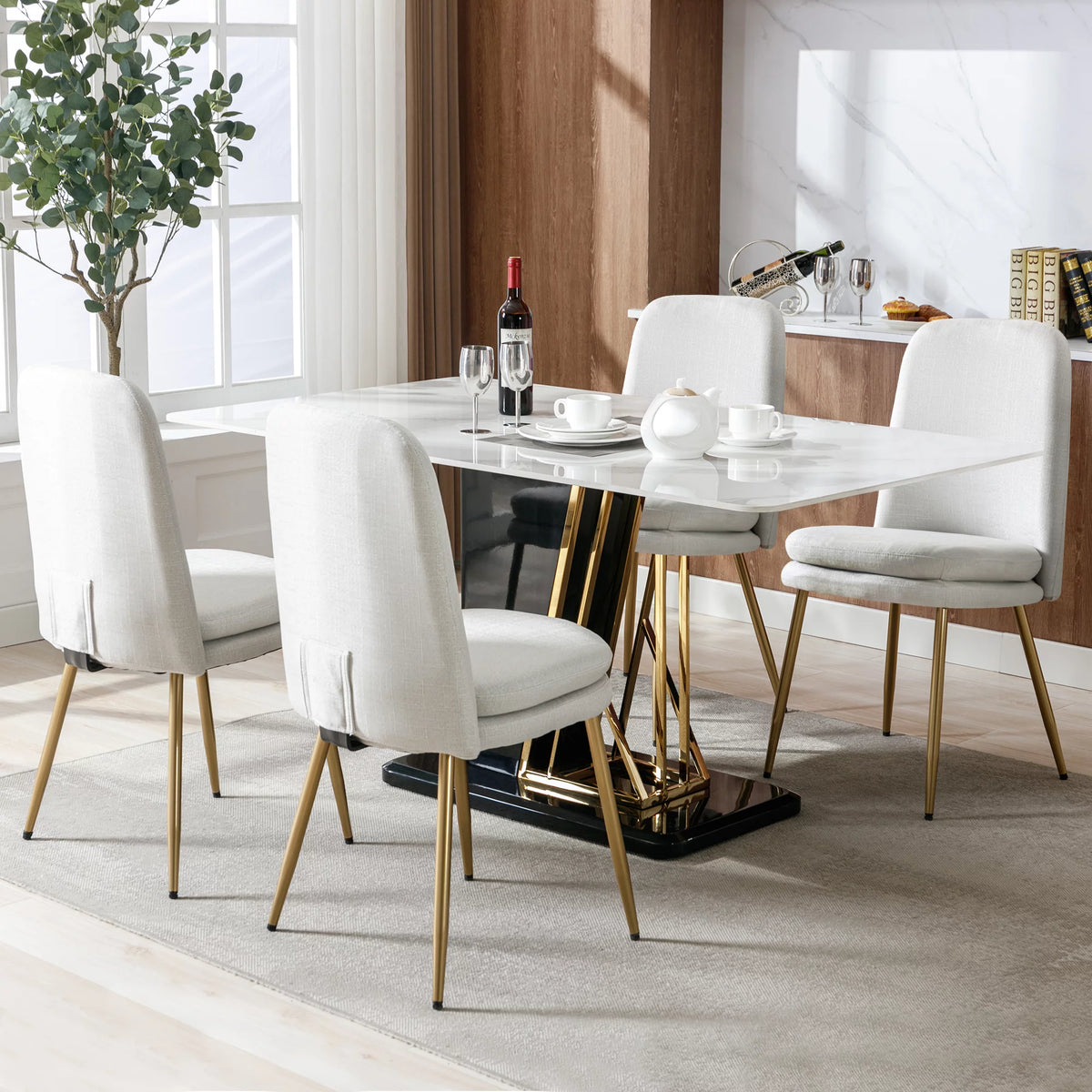 Set of 2 Beige Upholstered Dining Chairs with Metal Legs N47791