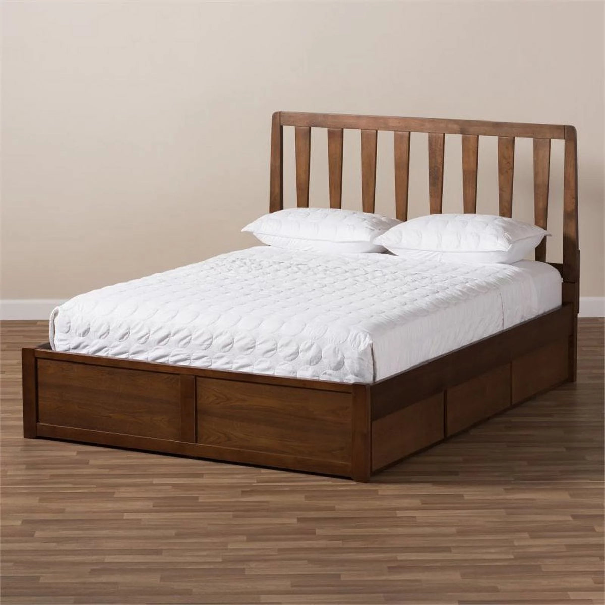 King Walnut Brown Wood Storage Platform Bed K725