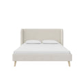 Queen Ivory Velvet Upholstered Wingback Bed P295