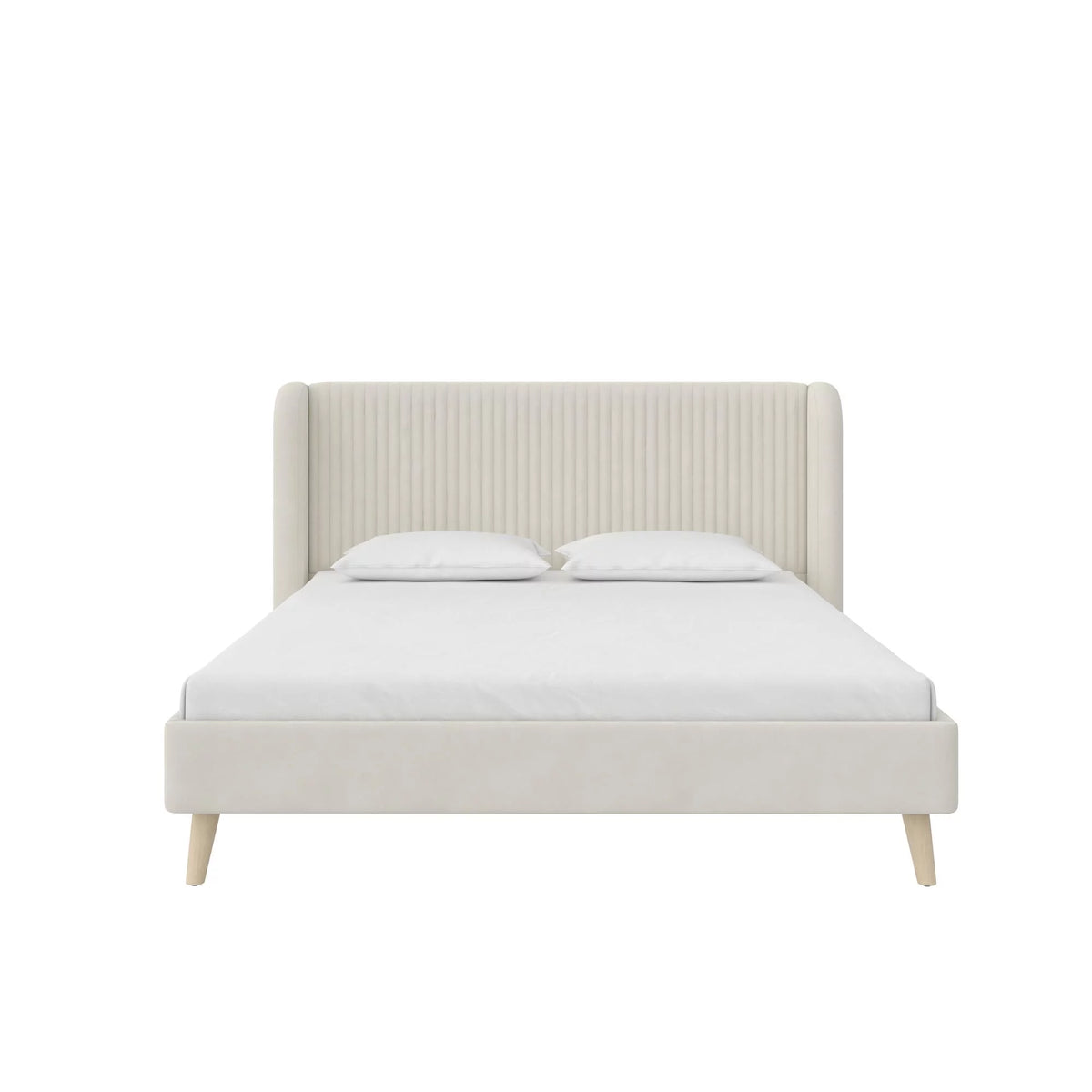 Queen Ivory Velvet Upholstered Wingback Bed P295