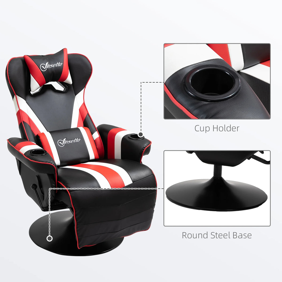 Black White Red Gaming Chair with Footrest and Cup Holder B32098