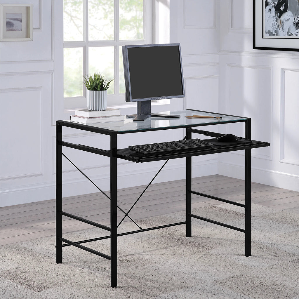 Computer Desk with Clear Tempered Glass Top and Black Metal Frame H139