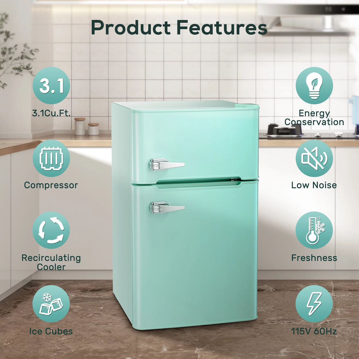 Mini Refrigerator 3.2Cu.Ft Compact Fridge 2-Double Doors with a Freezer V425756
