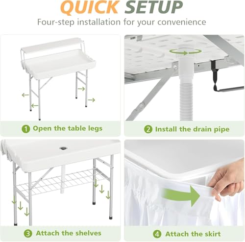 Folding Ice Cooler Table with Storage Shelf, White S1397