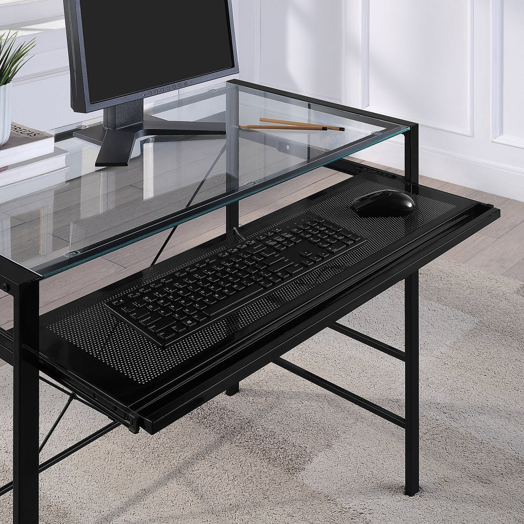 Computer Desk with Clear Tempered Glass Top and Black Metal Frame H139