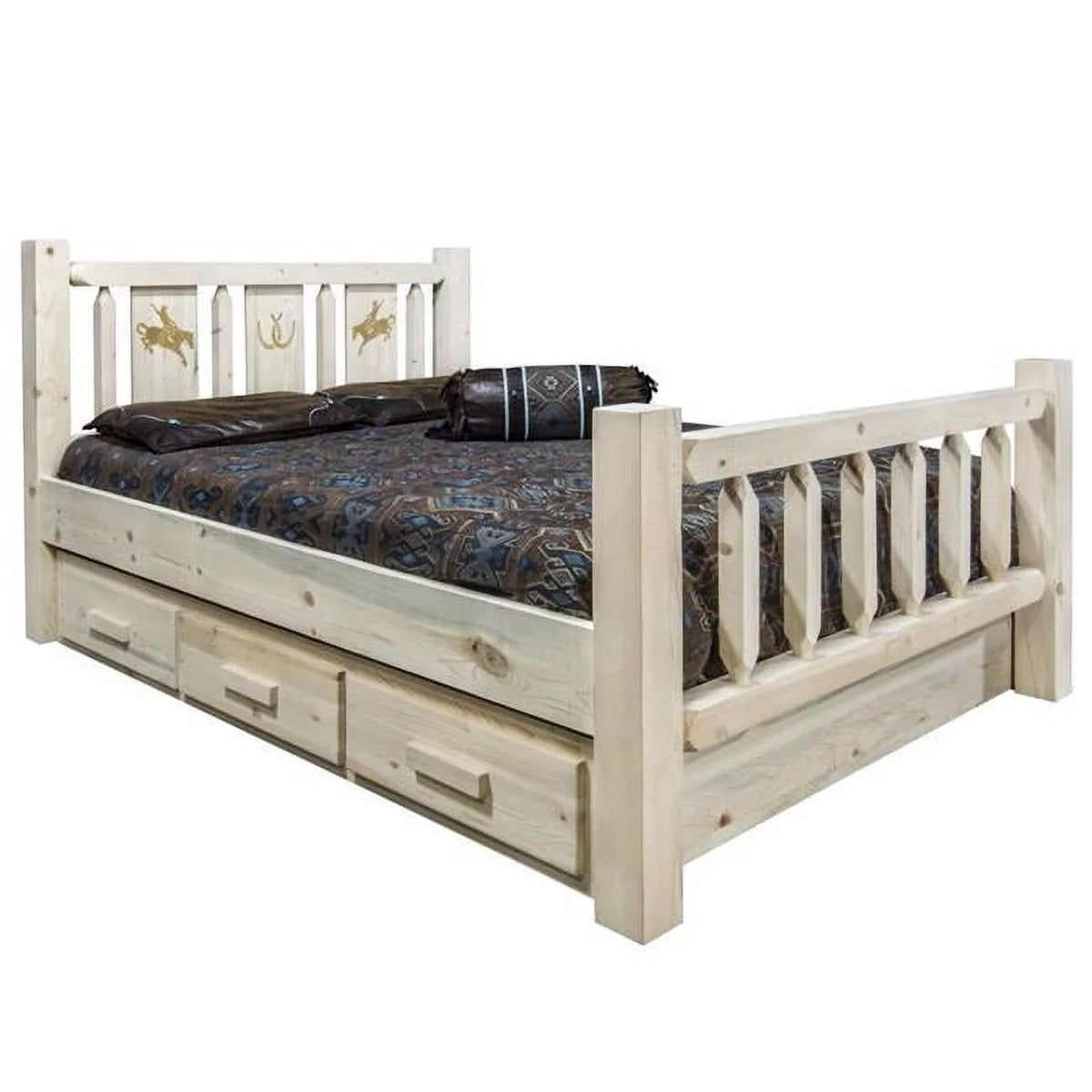 Natural Pine Wood Queen Storage Bed Z443