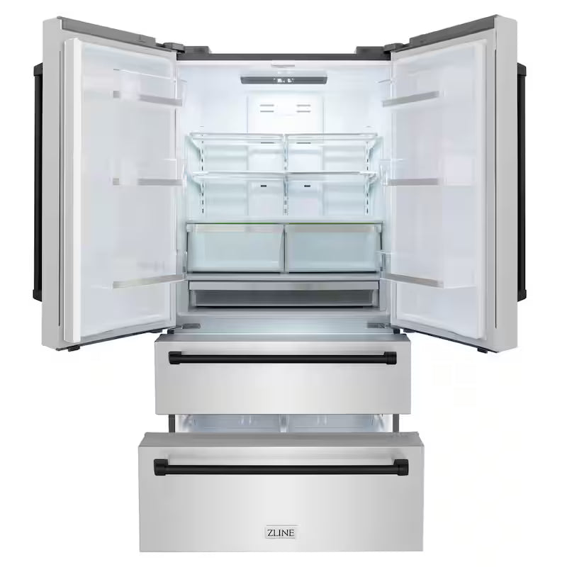 36 in. 4-Door French Door Refrigerator with Internal Ice Maker in Stainless Steel & Matte Black K44643