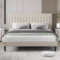 King Size Beige Upholstered Platform Bed Frame V134
