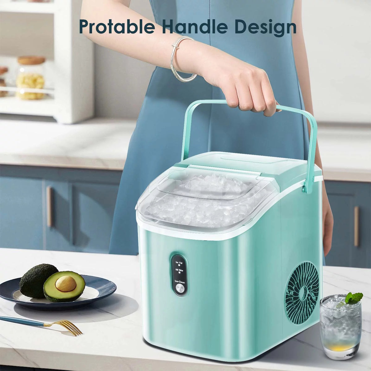 Nugget Ice Maker Countertop 33lbs/24H Self-Cleaning Portable Ice Machine Gray Q280