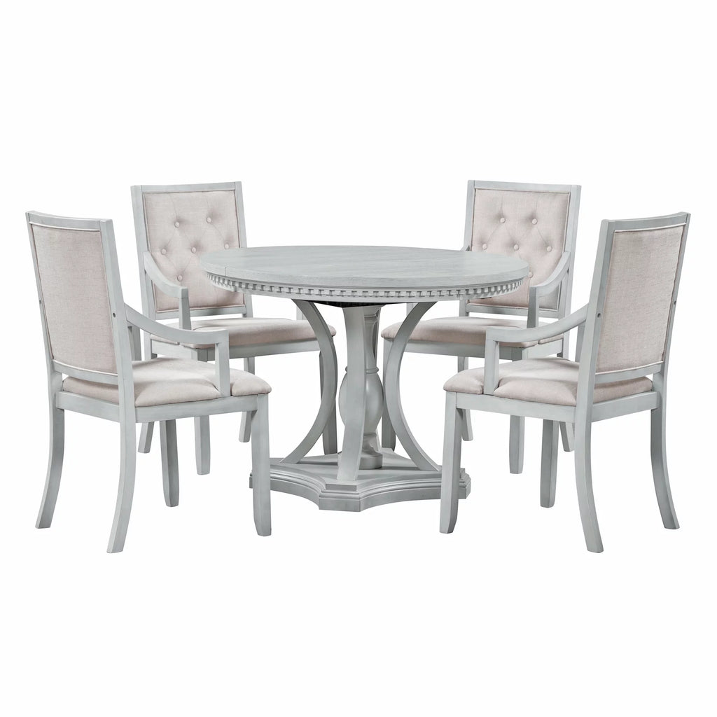 5 Piece Gray Wood Dining Table Set with 4 Upholstered Chairs Z92760