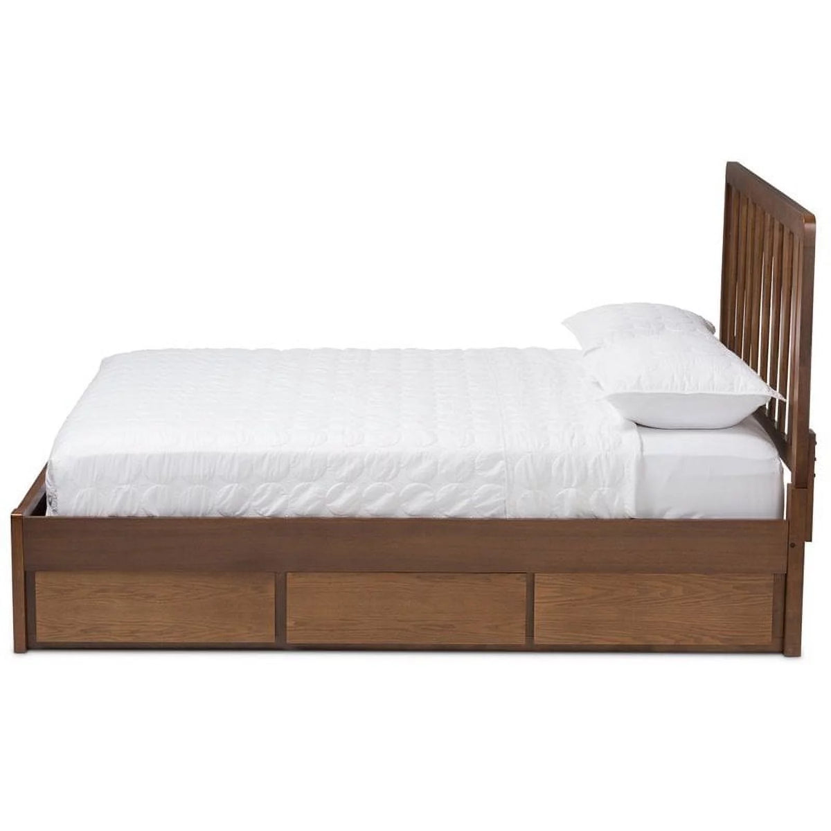 King Walnut Brown Wood Storage Platform Bed K725
