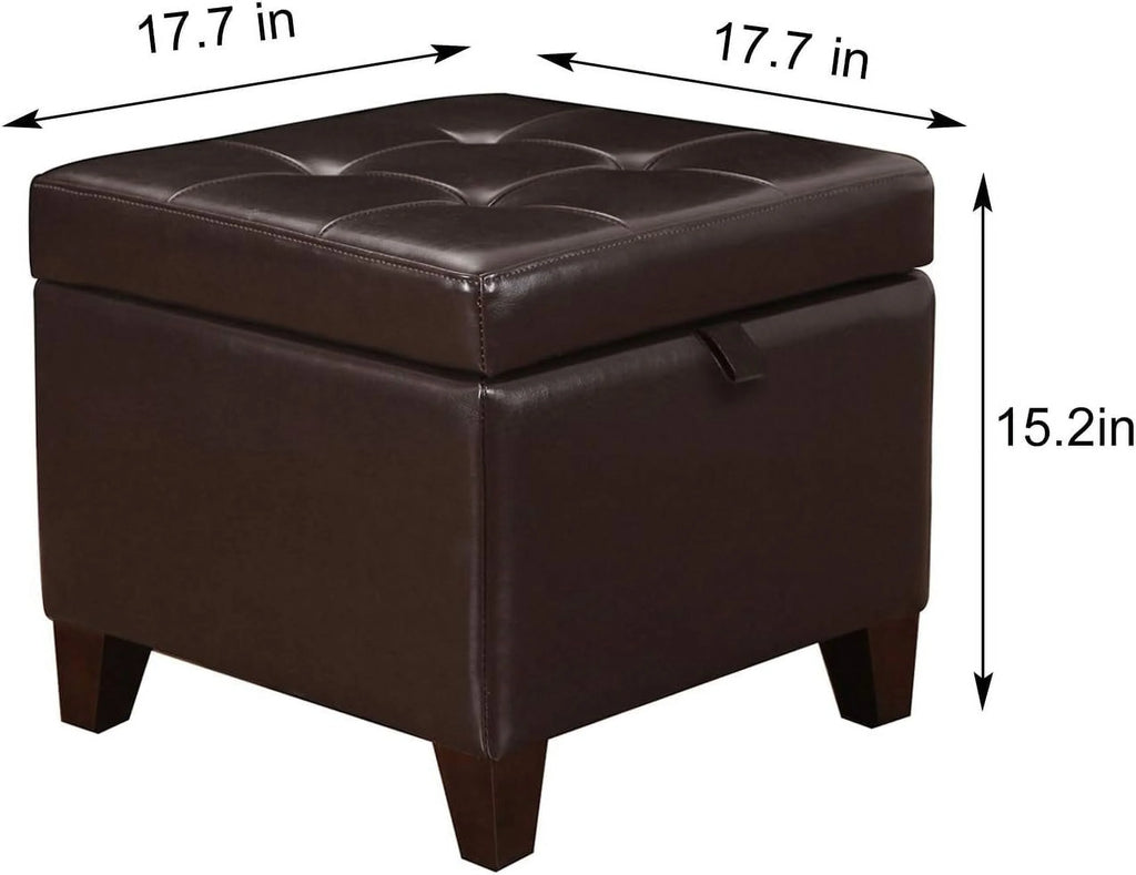 Faux-Leather Storage Ottoman with Wood Legs Q102