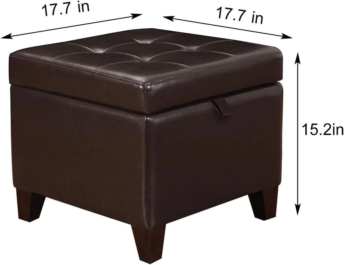 Faux-Leather Storage Ottoman with Wood Legs Q102