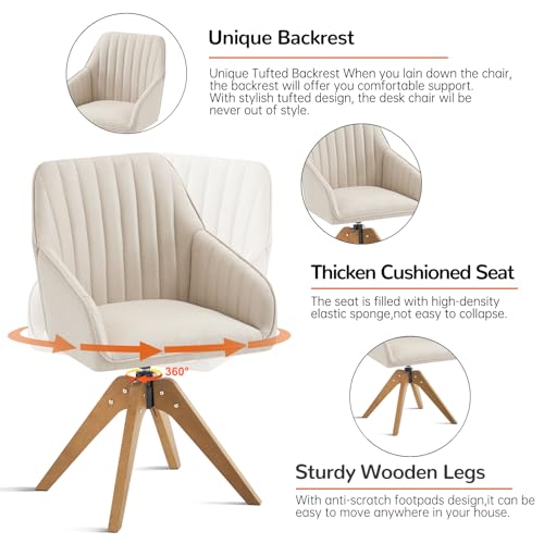 Beige Faux Linen Swivel Accent Chair with Arms X196