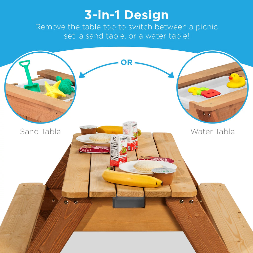 Kids 3-in-1 Wood Sand & Water Picnic Table with Umbrella C71839