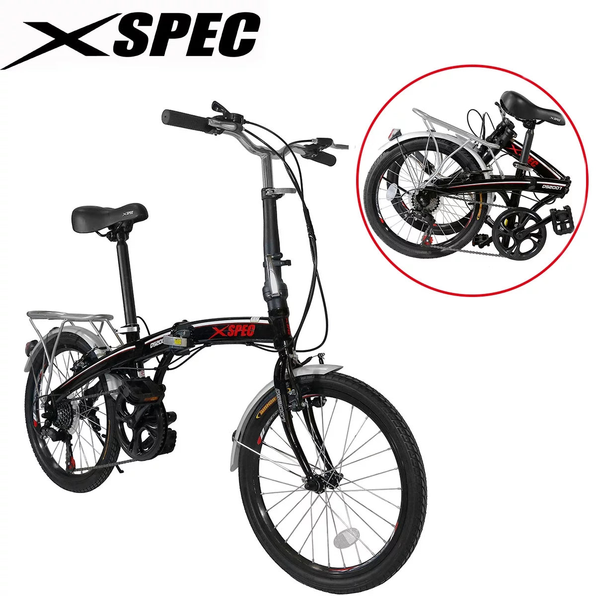 White 7 Speed Folding Compact Bike V8122