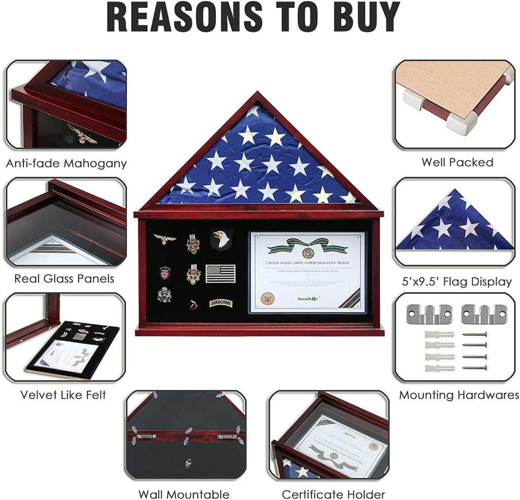 Large Military Shadow Box Flag Display Case with Certificate Holder H652