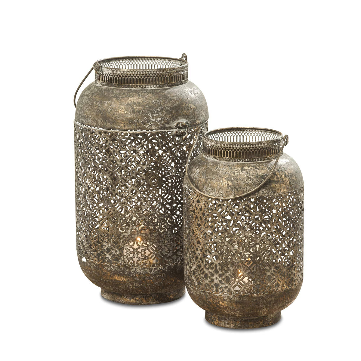 Set of 2 Vintage Brass Metal Lanterns T402407