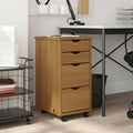 Honey Brown Solid Wood Pine Rolling Cabinet with Drawers Q1393