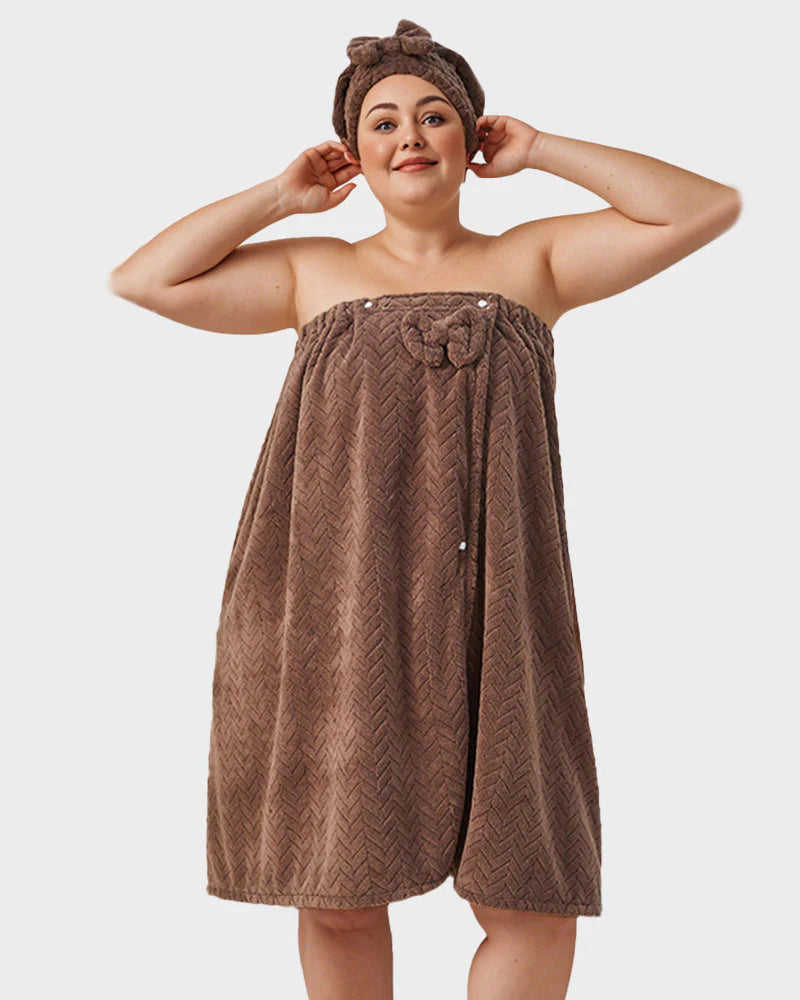 Adjustable Plus Size Bath Skirt & Quick-Dry Cap Set I423760