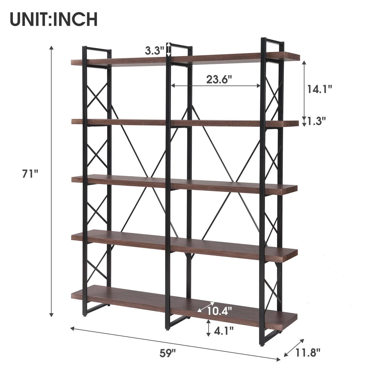 5 Tier Bookshelf with Metal Frame P1189