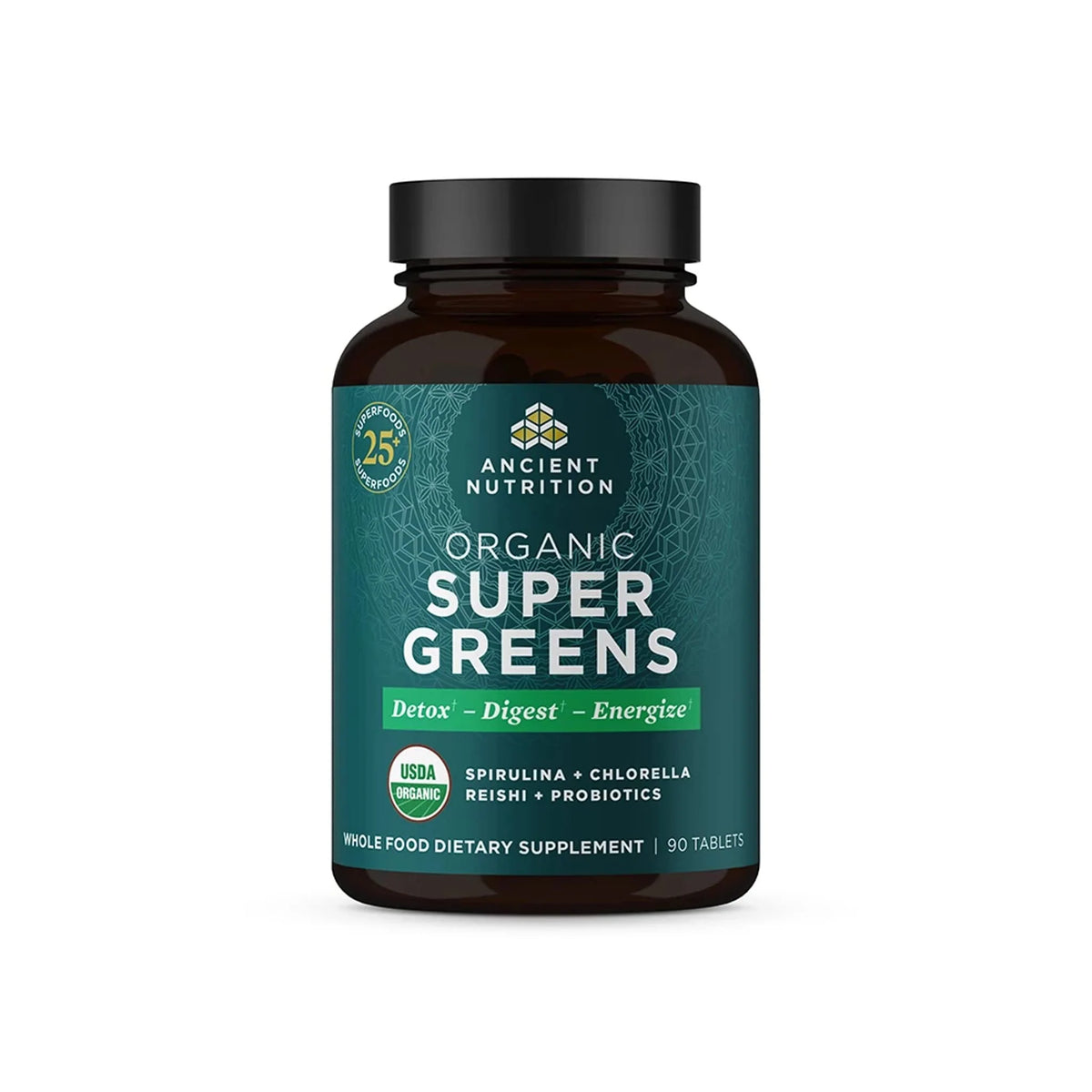 Organic Super Greens Probiotic Tablets with Spirulina Chlorella Moringa 90 Count V7666