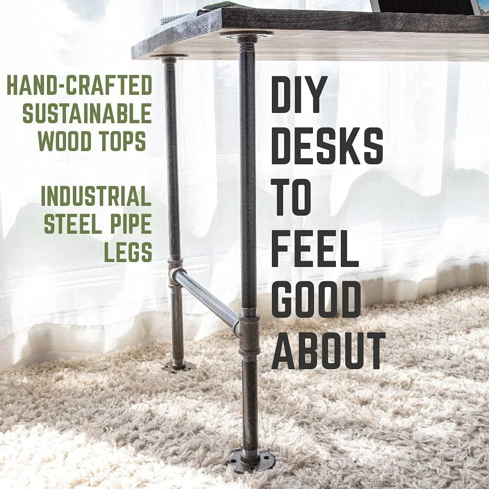 Wood Office Desk with Industrial Pipe Legs M27989