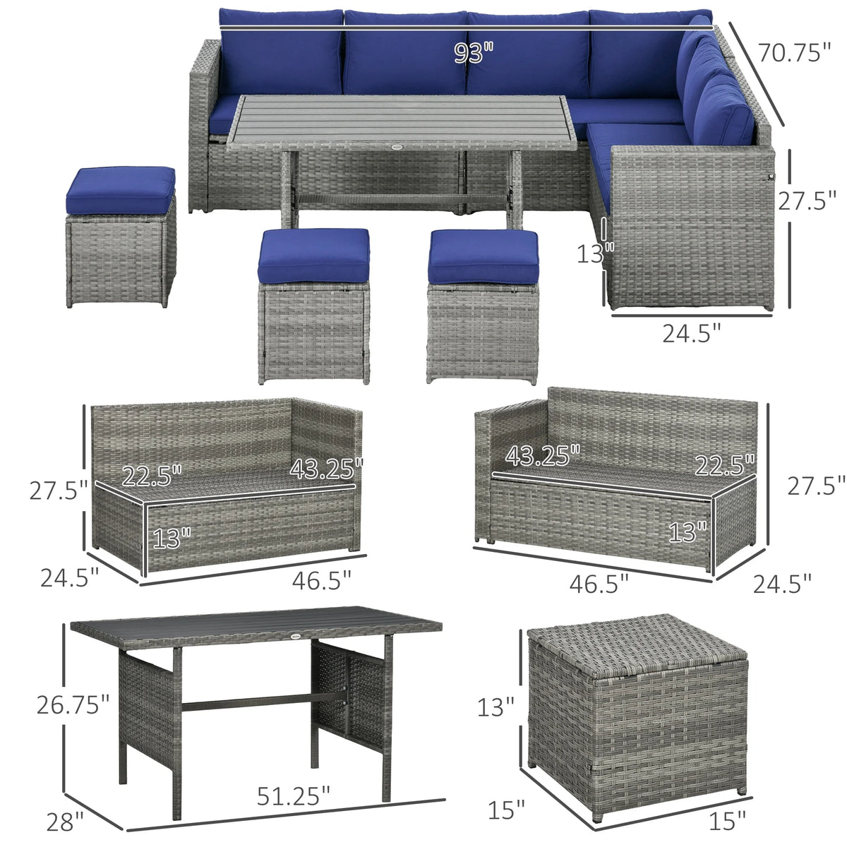 Wicker Sectional Sofa with Loveseats & Chairs T27397