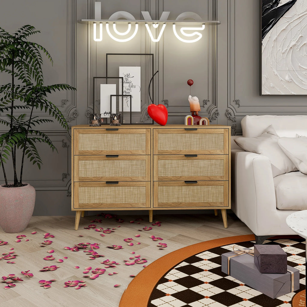 Modern Rattan 6 Drawer Dresser T28548