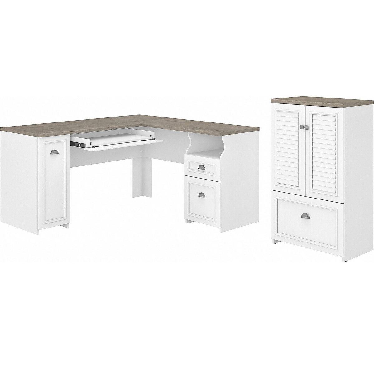 Gray L Shaped Desk with Storage Cabinet and File Drawer X499145