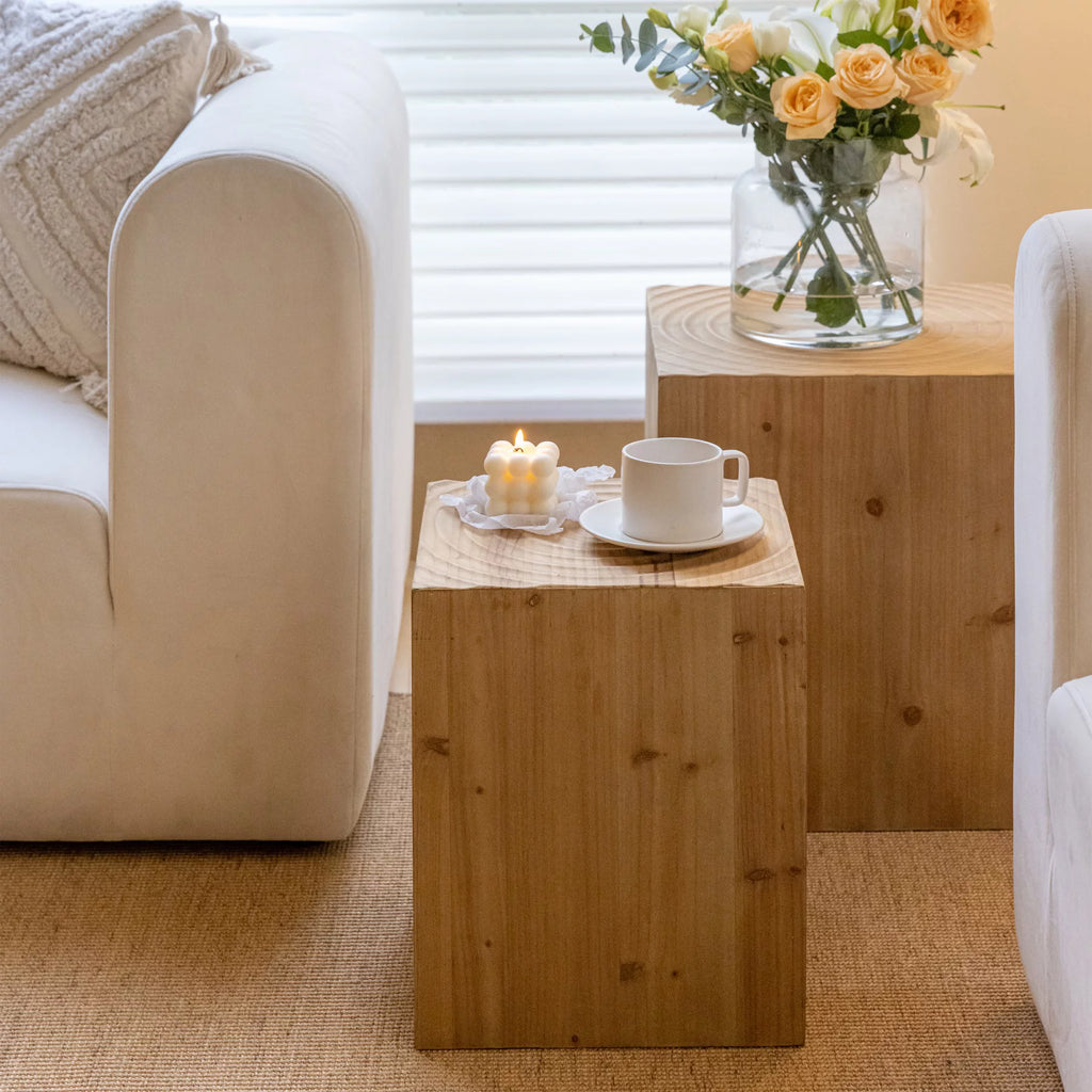 Set of 2 Natural Wood Tree Ring Pattern End Table M60591